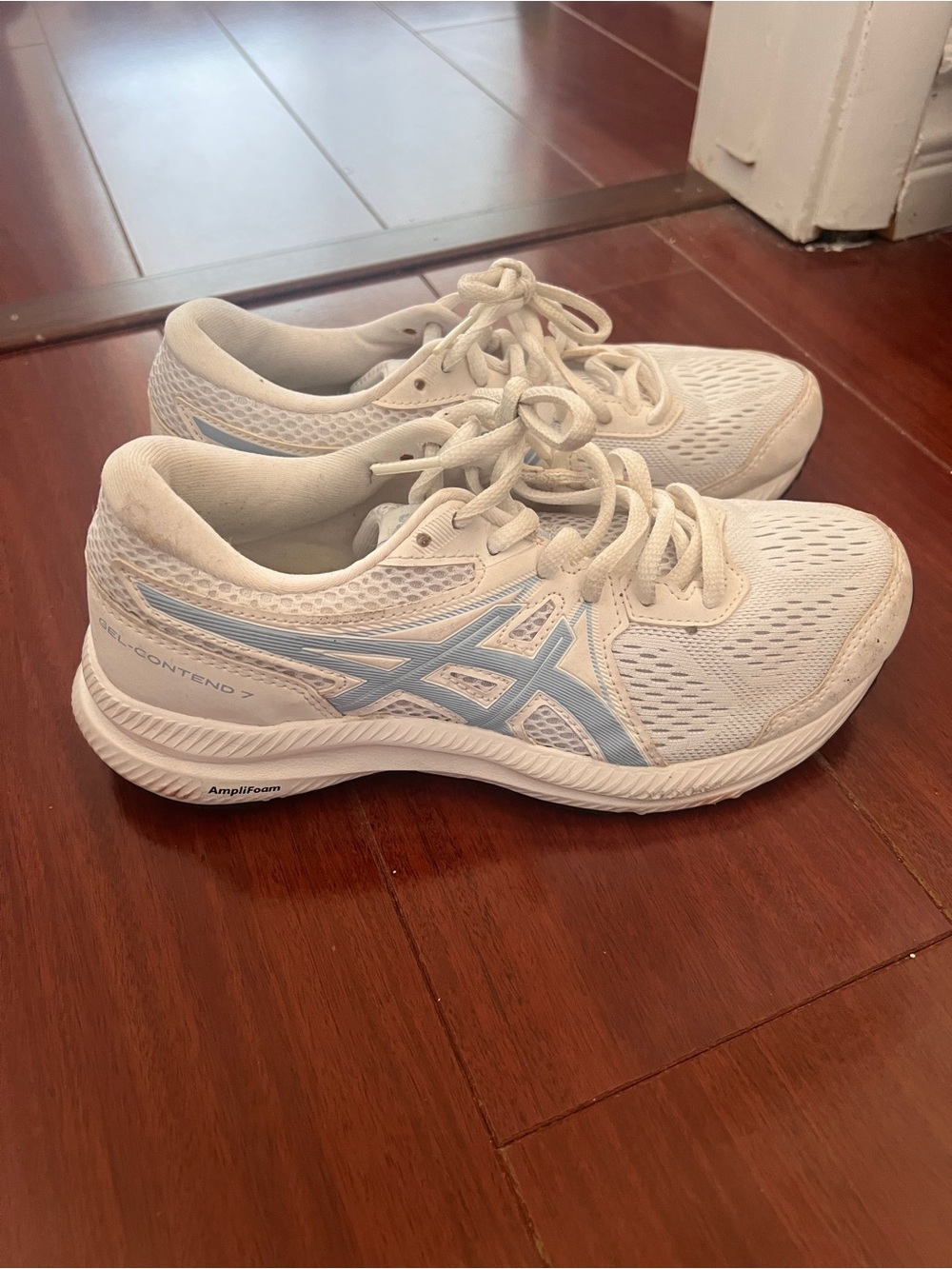 ASICS Women's Athletic Running Shoes in White and Light Blue